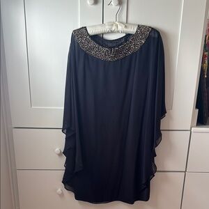Xscape Black Dress with Gold Beading